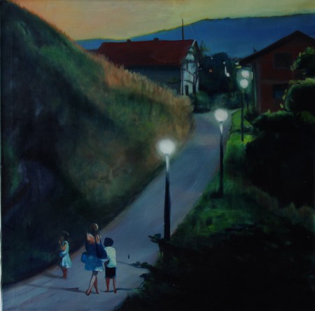 Villanyvilágított fák Jajcében 100x100cm